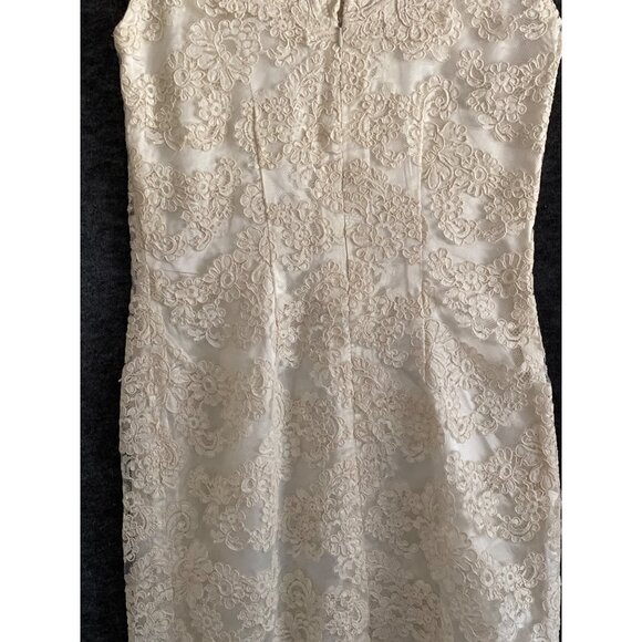 VTG Bridal Dress Wiggle Brocade Lace Cream Ivory Rehearsal Prom Sophia Loren XS - Picture 11 of 16